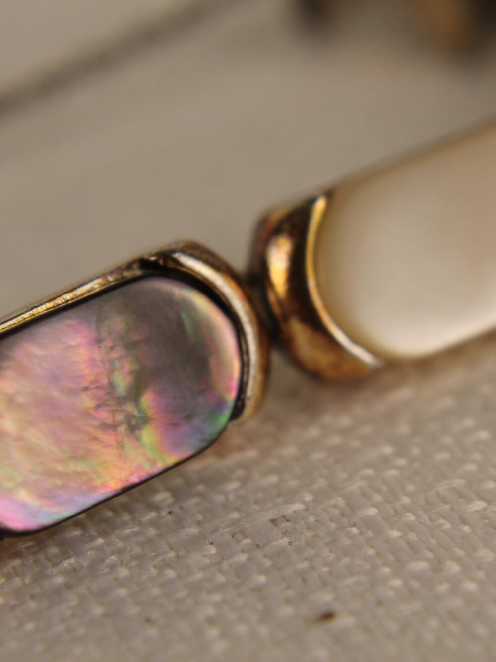 Vintage Signed Monet Mother of Pearl Link Bracelet Multi Color